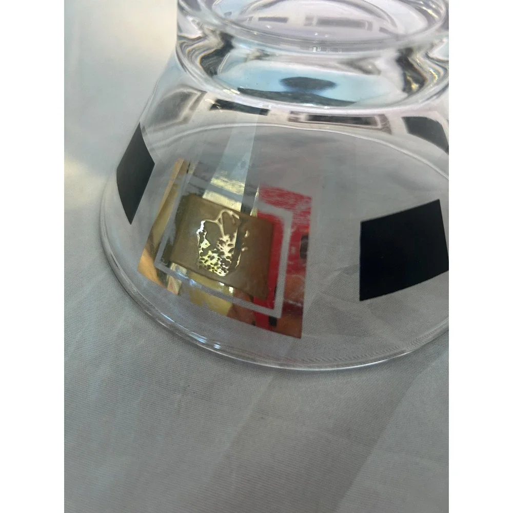 Small bar ware bowl with etched gold and black tone designs